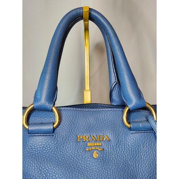 Prada Vitello Daino Shopping Tote Crossbody Bag Cobalto Blue BN1713 Made Italy - Picture 8 of 16